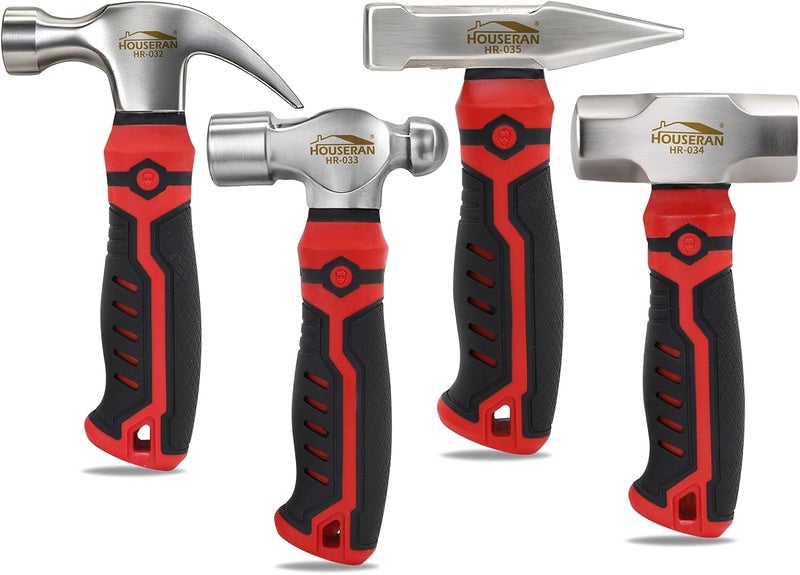 HOUSERAN 4-Piece Small Hammer Set, 8oz Ball Peen, Claw, Sledge, Cross Peen, Mechanic Hammer Mini Mallet Tool for Craft - Image 1